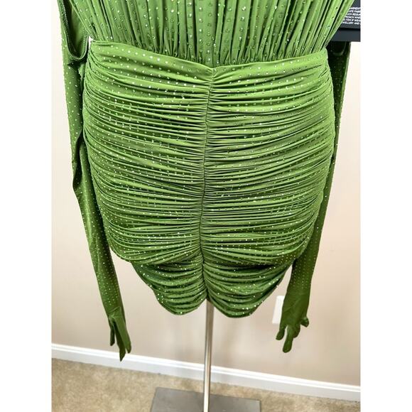 Alex Perry Sweetheart Ruched Crystal Jersey Bustier Fern Green Mini Dress Sz 6 - Picture 12 of 16